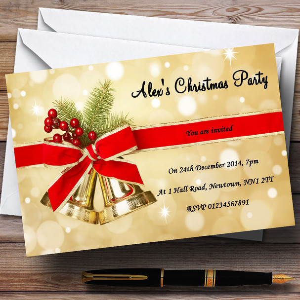 Golden Bells Personalized Christmas Party Invitations