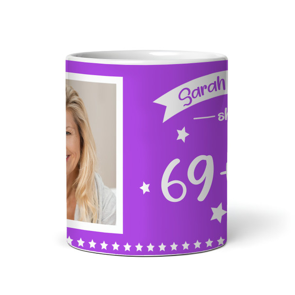 Funny 70th Birthday Gift Middle Finger 69+1 Joke Purple Photo Personalized Mug