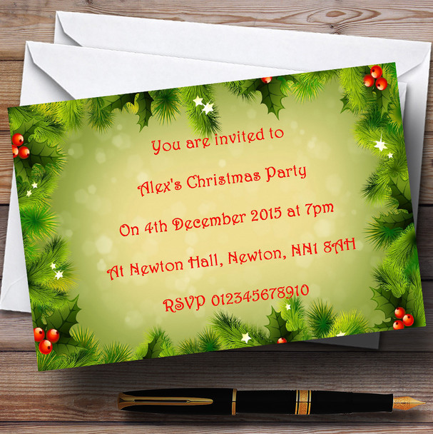 Holly And Berries Personalized Christmas Party Invitations