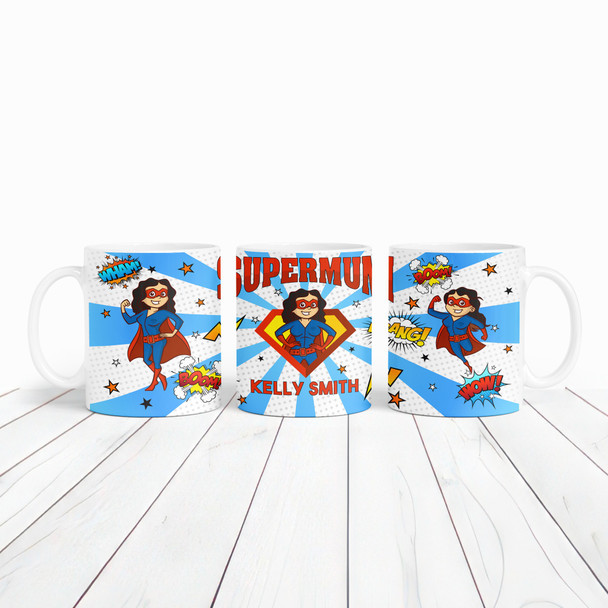 Gift For Mum Black Hair Female Superhero Tea Coffee Cup Personalized Mug