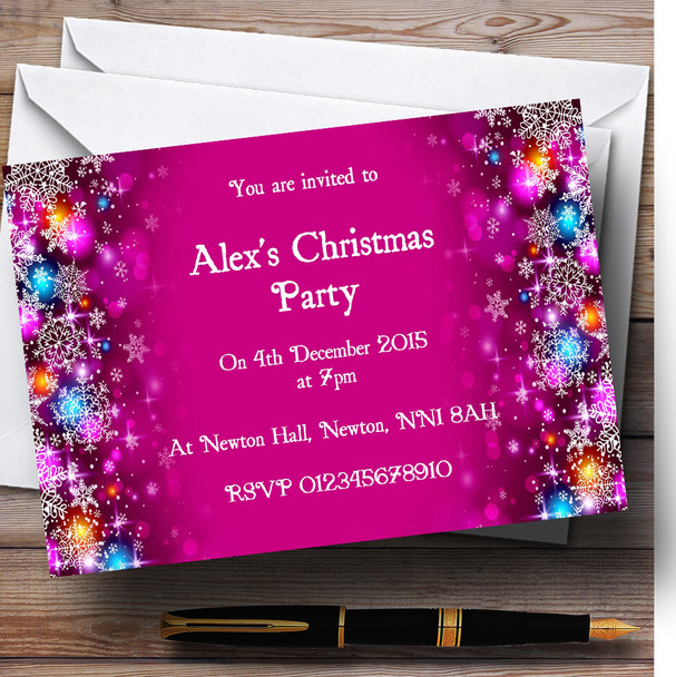 Pink Colourful Baubles Personalized Christmas Party Invitations