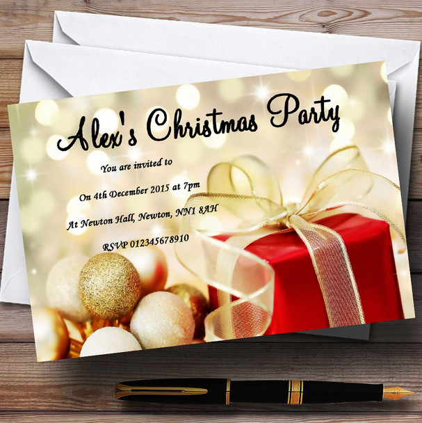 Red Present Personalized Christmas Party Invitations