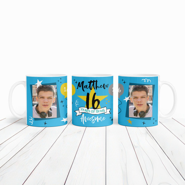 16 Years Photo Blue 16th Birthday Gift For Teenage Boy Awesome Personalized Mug