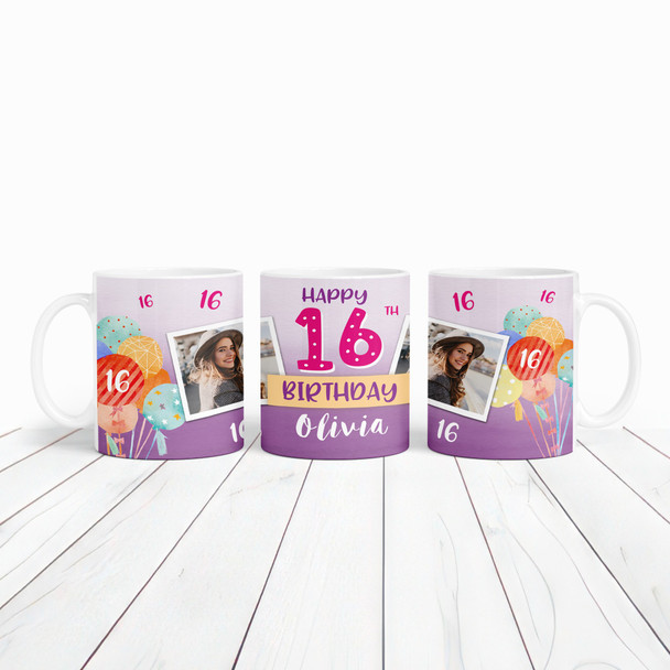 16th Birthday Gift For Girl Balloons Photo Tea Coffee Cup Personalized Mug