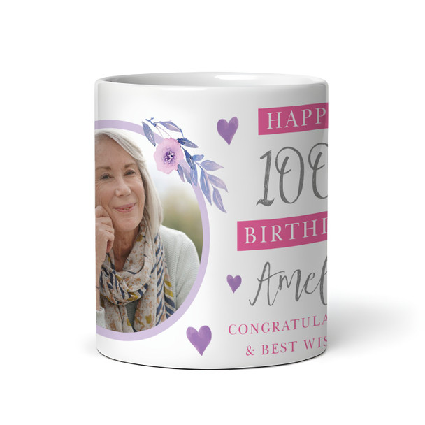 100th Birthday Gift For Her Purple Flower Photo Tea Coffee Cup Personalized Mug