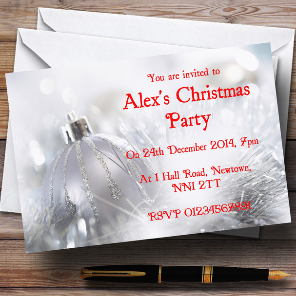 Silver Bauble Personalized Christmas Party Invitations