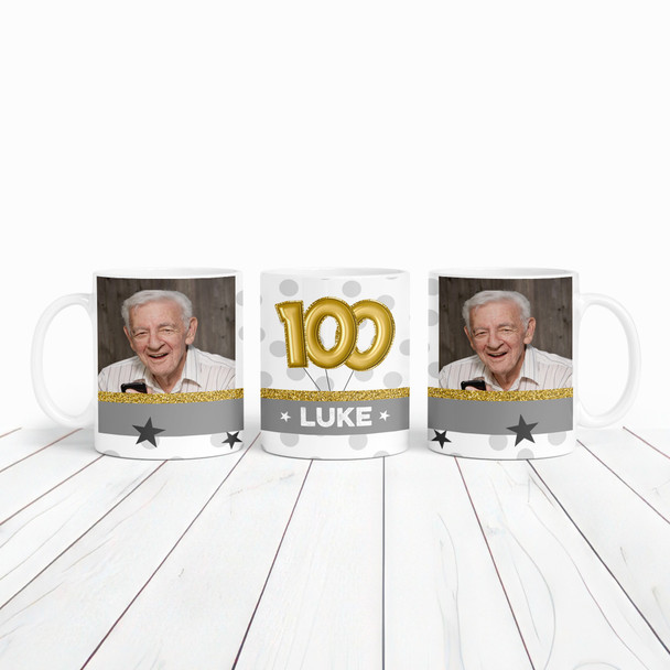 100th Birthday Gift For Him For Her Balloons Photo Tea Coffee Personalized Mug