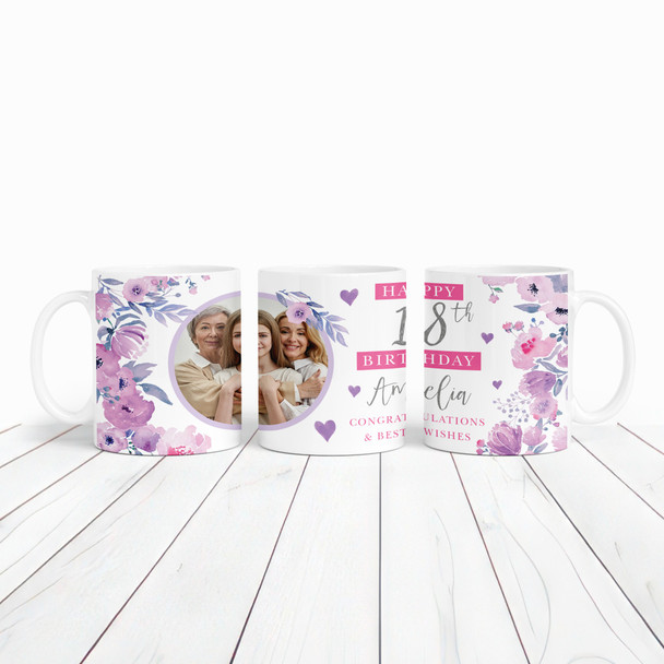 18th Birthday Gift For Her Purple Flower Photo Tea Coffee Cup Personalized Mug