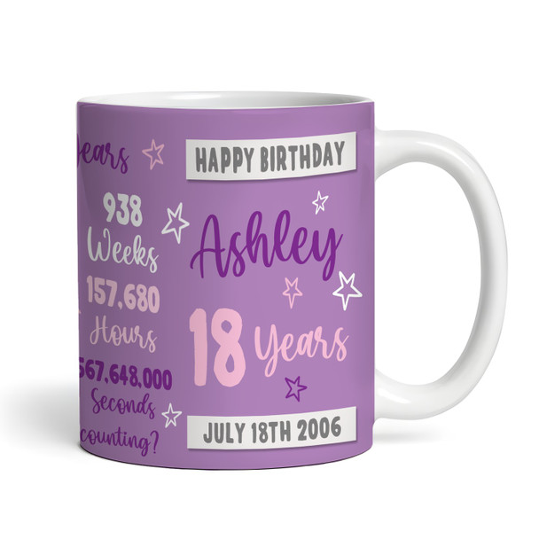 18th Birthday Gift For Teenage Girl Purple Photo Mins Seconds Personalized Mug