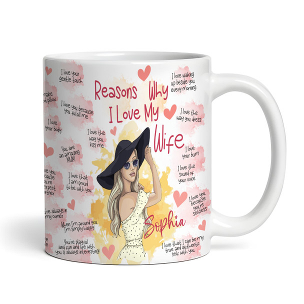 Romantic Gift For Wife Reasons Why I Love You Watercolor Woman Personalized Mug