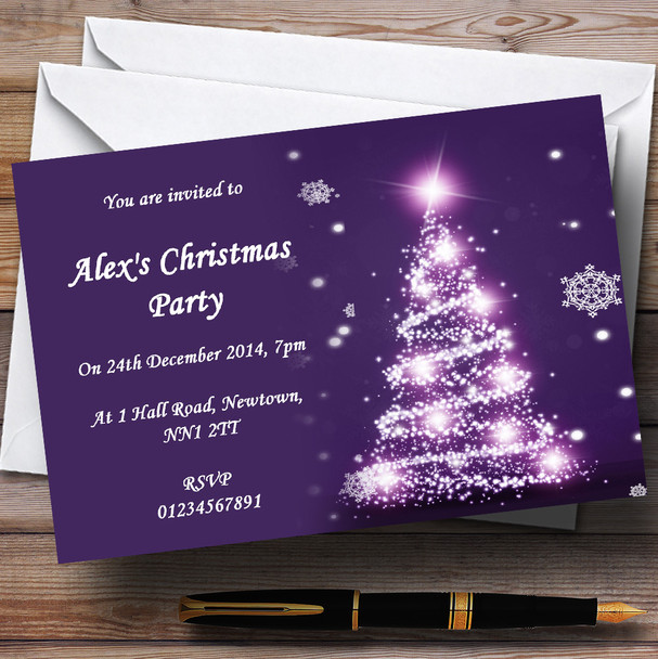 Pretty Purple Personalized Christmas Party Invitations