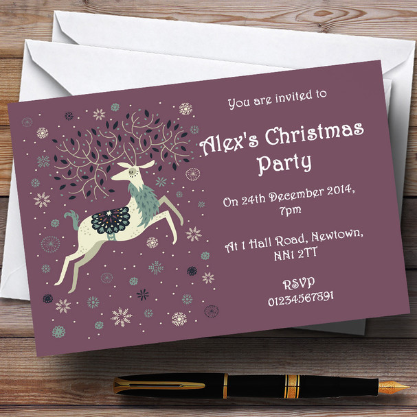 Xmas Reindeer Personalized Christmas Party Invitations