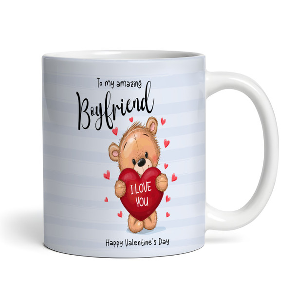 Boyfriend Gift Blue Background Teddy Bear Heart Valentine's Day Personalized Mug