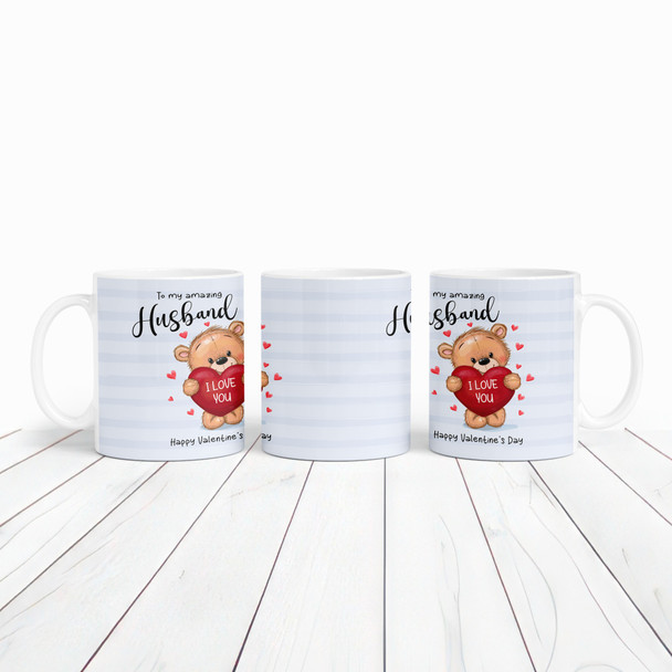 Gift For Husband Blue Teddy Bear Heart Valentine's Day Gift Personalized Mug