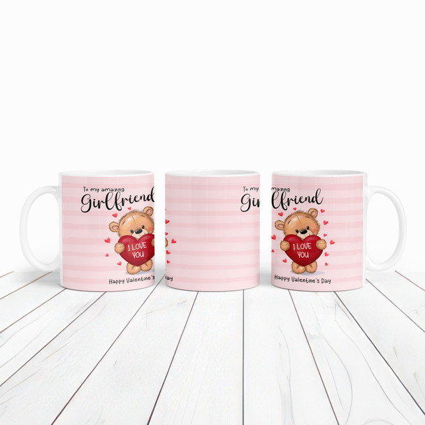 Girlfriend Pink Background Teddy Bear Holding Heart Personalized Mug