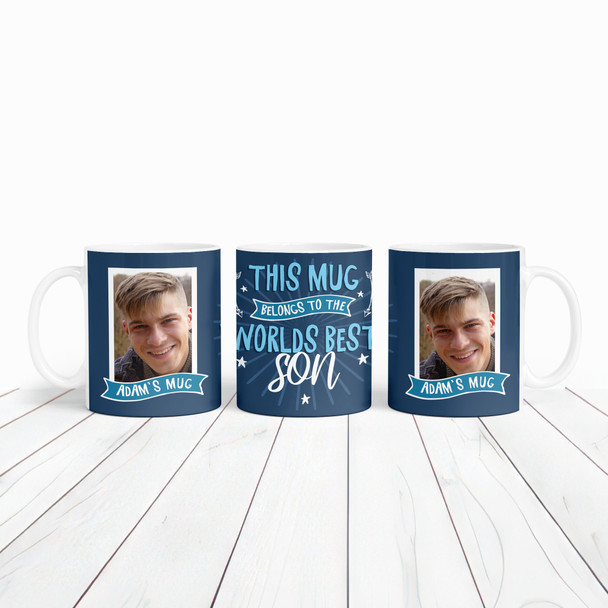 Belongs To Best Son Gift Blue Photo Tea Coffee Personalized Mug