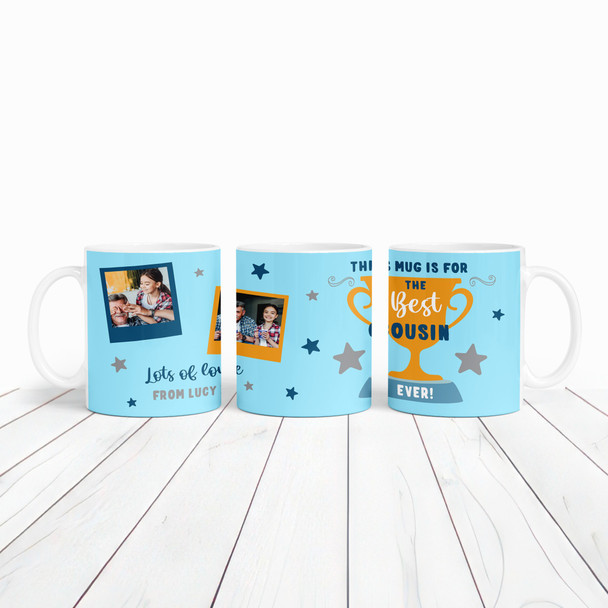 Best Cousin Gift Trophy Photo Blue Tea Coffee Personalized Mug