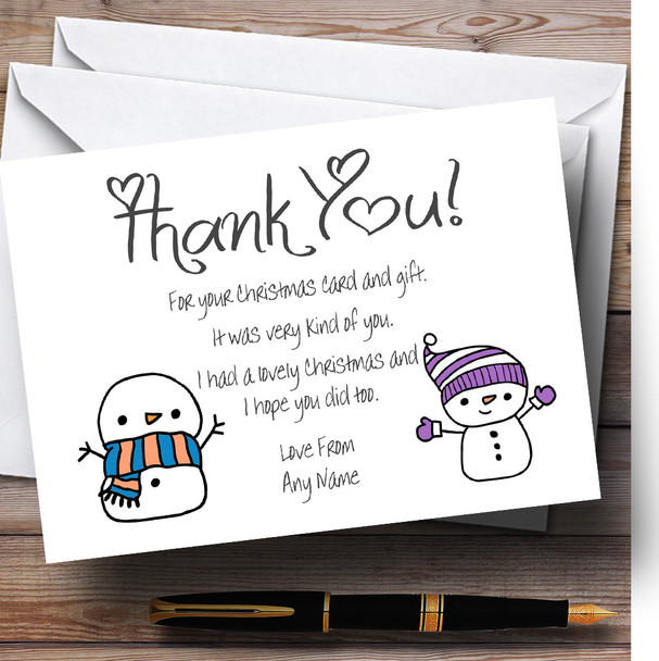 Doodle Snowman Personalized Christmas Thank You Cards