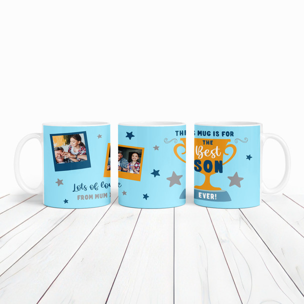 Best Son Gift Trophy Photo Blue Tea Coffee Personalized Mug