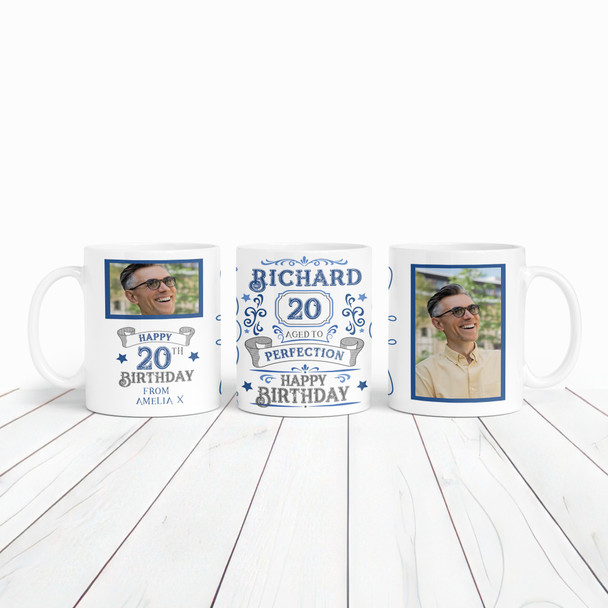 20th Birthday Gift Aged To Perfection Blue Photo Tea Coffee Personalized Mug