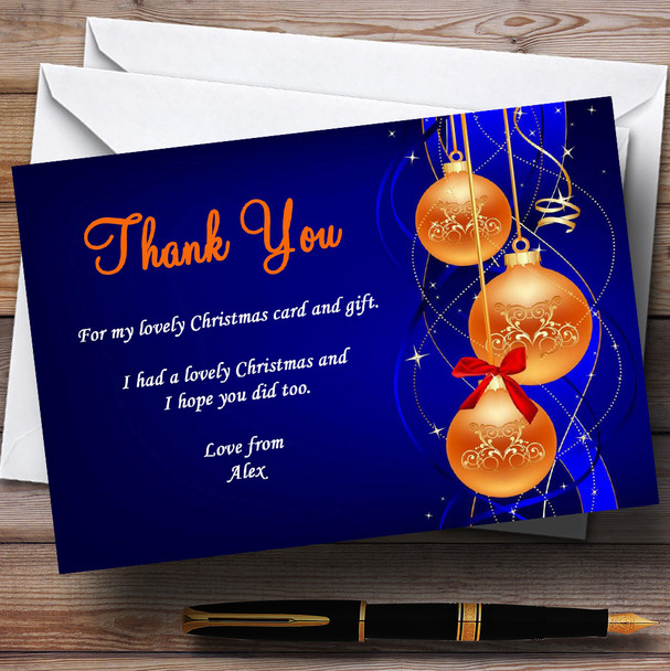 Blue And Orange Personalized Christmas Party Thank You Cards