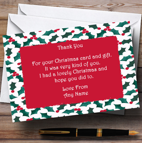 Holly Personalized Christmas Party Thank You Cards