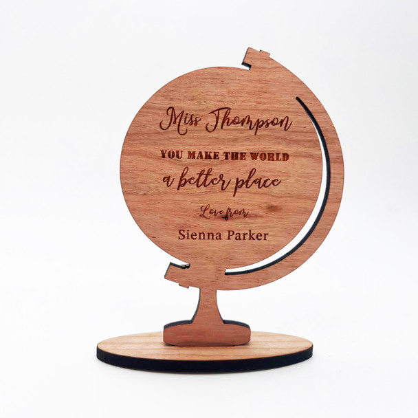 Wood World Globe Teacher Thank You School Leavers Keepsake Personalized Gift