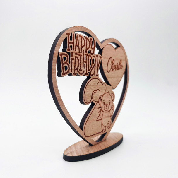 Wood Kids Teddy Bear 2nd Happy Birthday Heart Keepsake Personalized Gift