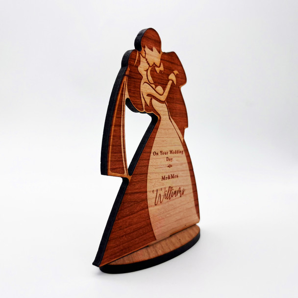 Engraved Wood On Your Wedding Day Couple Silhouette  Keepsake Personalized Gift