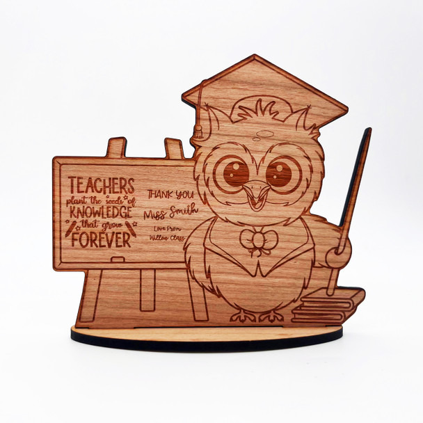 Engraved Wood Owl Thank You Teacher Chalk Board Keepsake Personalized Gift