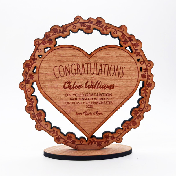 Wood Congratulations Graduation Floral Wreath Heart Keepsake Personalized Gift