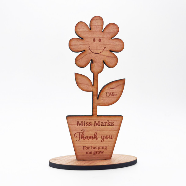 Wood Thank You Teacher Flower In Pot End Of Year Keepsake Personalized Gift