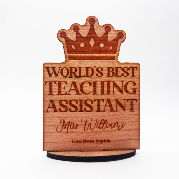 Wood Thank You World's Best Teaching Assistant Crown Keepsake Personalized Gift