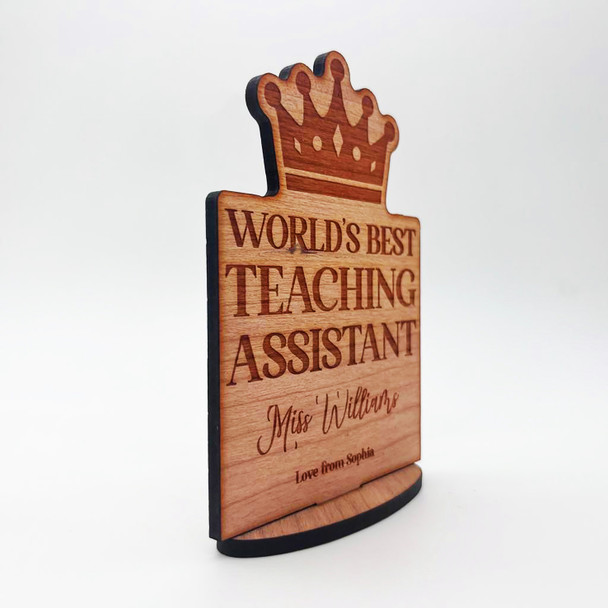 Wood Thank You World's Best Teaching Assistant Crown Keepsake Personalized Gift