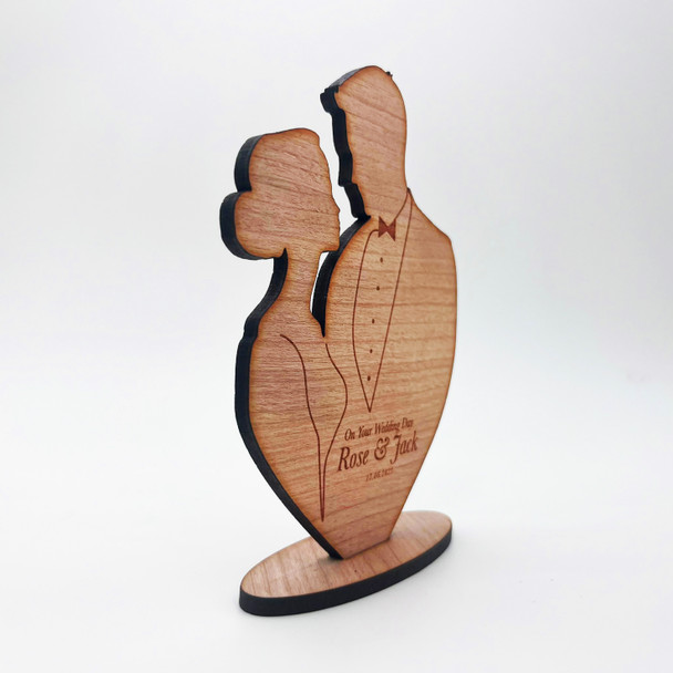 Wood Wedding Day Groom & Bride Silhouette Kiss Keepsake Personalized Gift