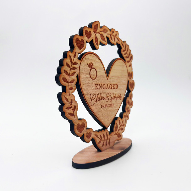 Wood Engagement Floral Heart Engaged Congratulations Keepsake Personalized Gift