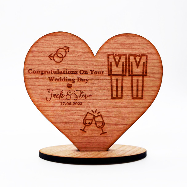 Engraved Wood Wedding Day Suits Special Day Icons Keepsake Personalized Gift