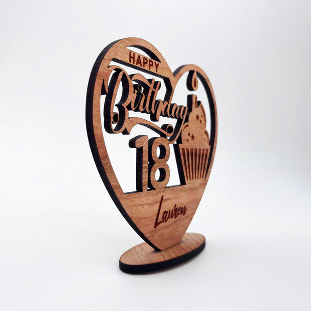 Engraved Wood 18th Birthday Cupcake Milestone Age Keepsake Personalized Gift