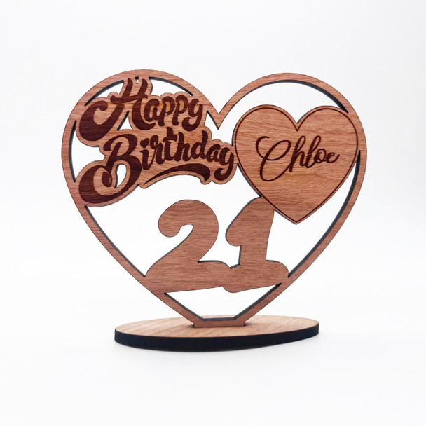 Engraved Wood 21st Happy Birthday Heart Milestone Age Keepsake Personalized Gift
