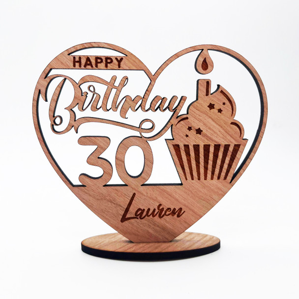 Engraved Wood 30th Birthday Cupcake Milestone Age Keepsake Personalized Gift