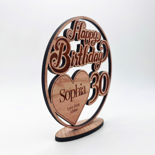 Engraved Wood 30th Happy Birthday Milestone Age Heart Keepsake Personalized Gift