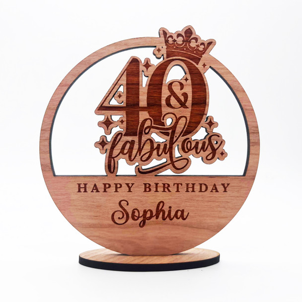 Engraved Wood 40 & Fabulous Milestone Age Birthday Keepsake Personalized Gift