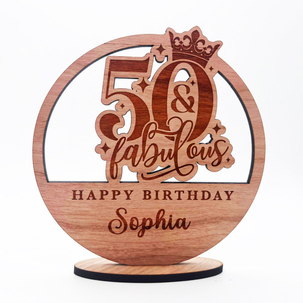 Engraved Wood 50 & Fabulous Milestone Age Birthday Keepsake Personalized Gift