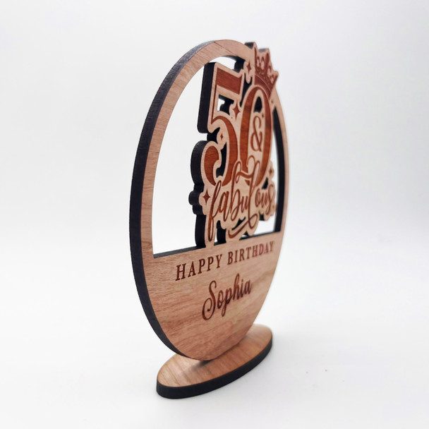Engraved Wood 50 & Fabulous Milestone Age Birthday Keepsake Personalized Gift