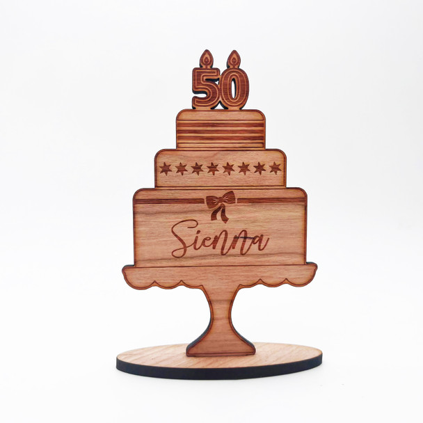 Wood 50th Birthday Cake Milestone Age Candles Keepsake Personalized Gift