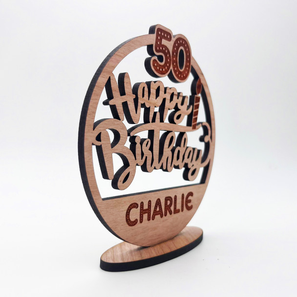 Wood 50th Happy Birthday Candle Milestone Age Keepsake Personalized Gift