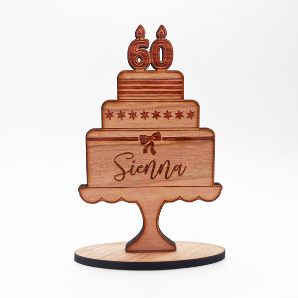 Wood 60th Birthday Cake Milestone Age Candles Keepsake Personalized Gift
