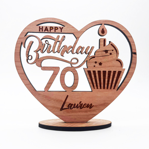 Engraved Wood 70th Birthday Cupcake Milestone Age Keepsake Personalized Gift