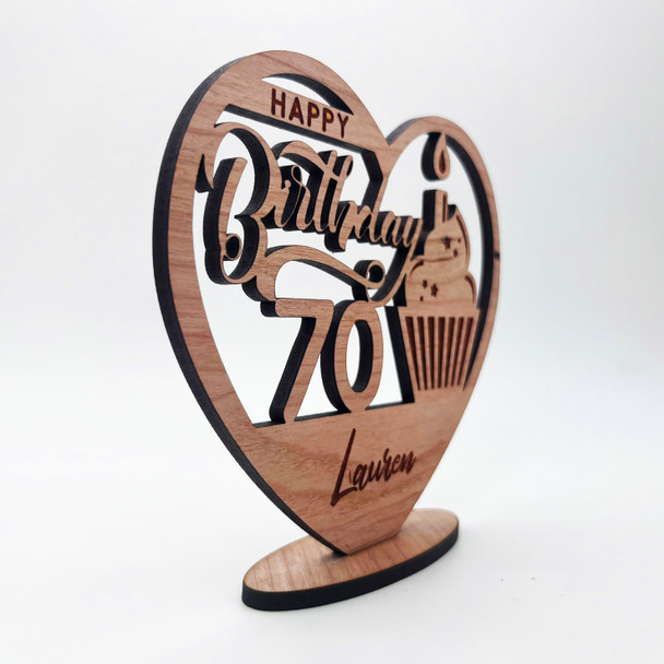 Engraved Wood 70th Birthday Cupcake Milestone Age Keepsake Personalized Gift