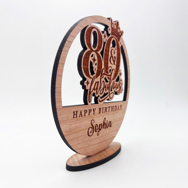 Engraved Wood 80 & Fabulous Milestone Age Birthday Keepsake Personalized Gift